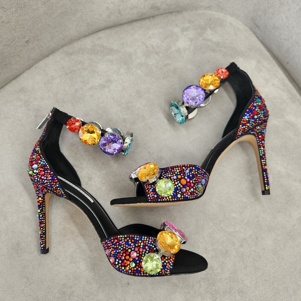 Gianni Bini Dress Sandals 7 Black Suede Oaklynn Chunky Jewel Ankle Cuff New $160 - Picture 4 of 17